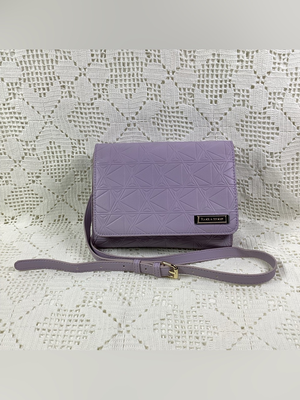 Hank & Henry Lilac Geometric Embossed Crossbody Bag
